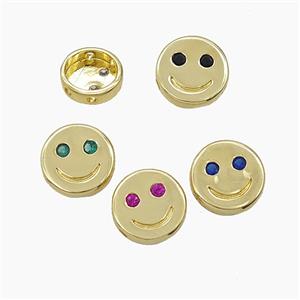 Copper Emoji Beads Pave Zirconia Smileface Button Gold Plated Mixed, approx 10mm [FN54893]