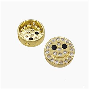 Copper Emoji Beads Pave Zirconia Smileface Button Gold Plated, approx 10mm [FN54894]