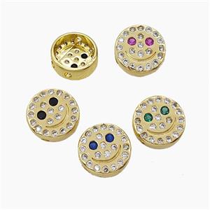 Copper Emoji Beads Pave Zirconia Smileface Button Gold Plated Mixed, approx 10mm [FN54898]