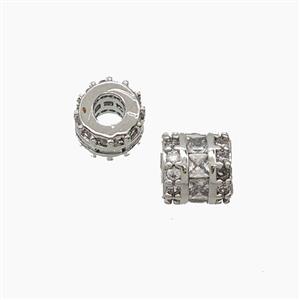 Copper Tube Beads Pave Zirconia Large Hole Platinum Plated, approx 6mm, 2.5mm hole [FN54899]