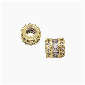 Copper Tube Beads Pave Zirconia Large Hole Gold Plated, approx 6mm, 2.5mm hole [FN54900]