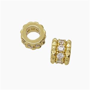 Copper Tube Beads Pave Zirconia Large Hole Gold Plated, approx 7.5mm, 4mm hole [FN54902]