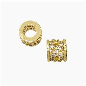 Copper Tube Beads Pave Zirconia Large Hole Gold Plated, approx 6-7mm, 4mm hole [FN54904]