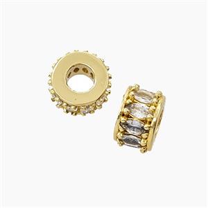Copper Rondelle Beads Pave Zirconia Large Hole Gold Plated, approx 5-9mm, 3.5mm hole [FN54906]