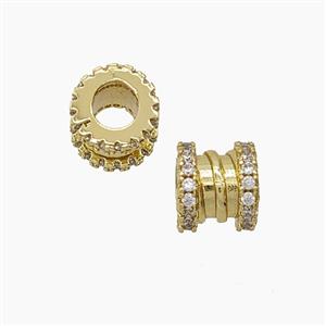 Copper Tube Beads Pave Zirconia Large Hole Gold Plated, approx 7-8mm, 4mm hole [FN54908]