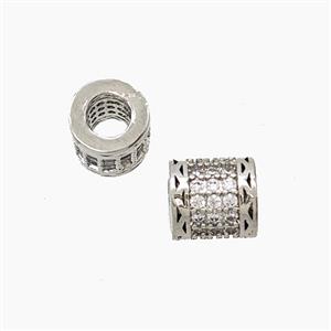 Copper Tube Beads Pave Zirconia Large Hole Platinum Plated, approx 7mm, 3mm hole [FN54911]