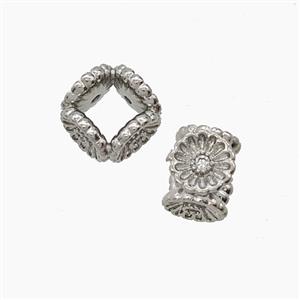 Copper Flower Beads Pave Zirconia Large Hole Platinum Plated, approx 8mm, 5mm hole [FN54913]