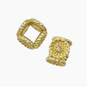 Copper Flower Beads Pave Zirconia Large Hole Gold Plated, approx 8mm, 5mm hole [FN54914]