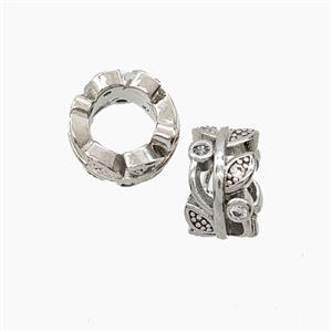Copper Leaf Beads Pave Zirconia Large Hole Platinum Plated, approx 10mm, 6mm hole [FN54915]