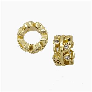 Copper Leaf Beads Pave Zirconia Large Hole Gold Plated, approx 10mm, 6mm hole [FN54916]