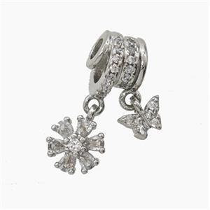 Copper Flower Butterfly Pendant Pave Zirconia Platinum Plated, approx 6mm, 8mm, 10mm, 3mm hole [FN54917]