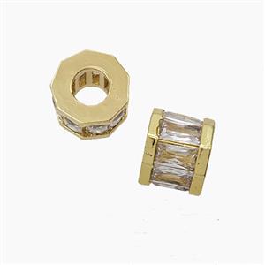 Copper Tube Beads Pave Zirconia Large Hole Gold Plated, approx 7-9mm, 4mm hole [FN54920]