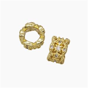 Copper Tube Beads Pave Zirconia Large Hole Gold Plated, approx 8mm, 4mm hole [FN54935]