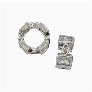 Copper Circle Beads Pave Zirconia Platinum pLated, approx 10mm, 6mm hole [FN54938]
