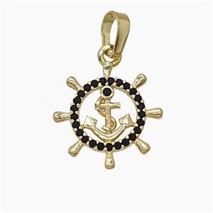 Copper Anchor And Shipwheel Pendant Pave Zirconia Gold Plated, approx 16mm [FN54953]