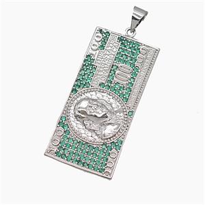 US Dollar Charms Copper Pendant Pave Green Zirconia Platinum Plated, approx 16-35mm [FN54961]