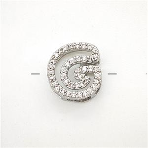 Copper Letter-G Beads Pave Zirconia Platinum Plated, approx 7-11mm [FN54984]