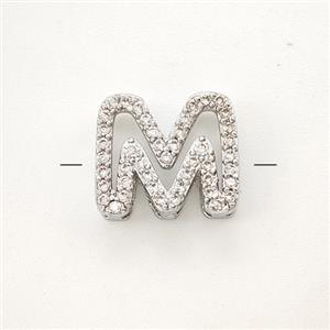 Copper Letter-M Beads Pave Zirconia Platinum Plated, approx 7-11mm [FN54990]