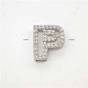 Copper Letter-P Beads Pave Zirconia Platinum Plated, approx 7-11mm [FN54993]