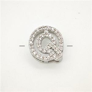 Copper Letter-Q Beads Pave Zirconia Platinum Plated, approx 7-11mm [FN54994]