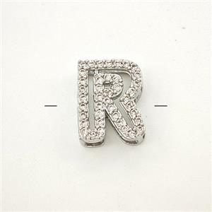 Copper Letter-R Beads Pave Zirconia Platinum Plated, approx 7-11mm [FN54995]