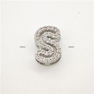 Copper Letter-S Beads Pave Zirconia Platinum Plated, approx 7-11mm [FN54996]