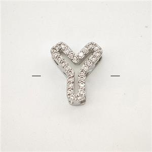 Copper Letter-Y Beads Pave Zirconia Platinum Plated, approx 7-11mm [FN55002]