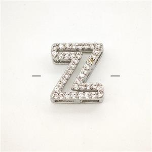 Copper Letter-Z Beads Pave Zirconia Platinum Plated, approx 7-11mm [FN55003]