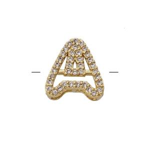 Copper Letter-A Beads Pave Zirconia Gold Plated, approx 7-11mm [FN55005]