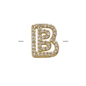 Copper Letter-B Beads Pave Zirconia Gold Plated, approx 7-11mm [FN55006]