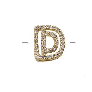 Copper Letter-D Beads Pave Zirconia Gold Plated, approx 7-11mm [FN55008]
