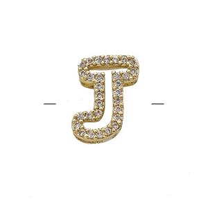 Copper Letter-J Beads Pave Zirconia Gold Plated, approx 7-11mm [FN55014]