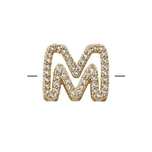 Copper Letter-M Beads Pave Zirconia Gold Plated, approx 7-11mm [FN55017]