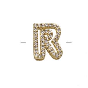 Copper Letter-R Beads Pave Zirconia Gold Plated, approx 7-11mm [FN55022]