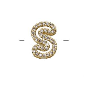Copper Letter-S Beads Pave Zirconia Gold Plated, approx 7-11mm [FN55023]