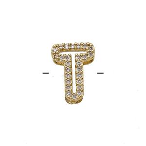 Copper Letter-T Beads Pave Zirconia Gold Plated, approx 7-11mm [FN55024]