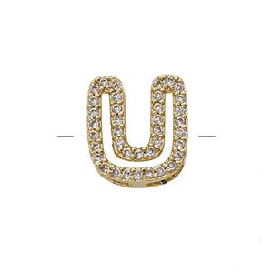 Copper Letter-U Beads Pave Zirconia Gold Plated, approx 7-11mm [FN55025]