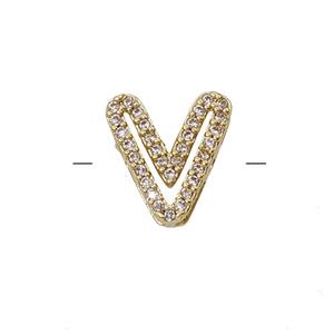 Copper Letter-V Beads Pave Zirconia Gold Plated, approx 7-11mm [FN55026]