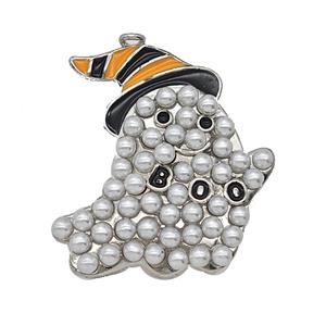 Halloween Ghost Charms Copper Pendant Pave Resin Enamel Platinum Plated, approx 27mm [FN55046]