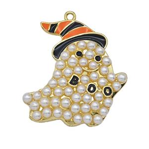 Halloween Ghost Charms Copper Pendant Pave Resin Enamel Gold Plated, approx 27mm [FN55047]