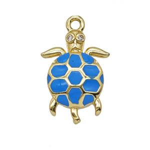 Copper Tortoise Pendant Blue Enamel Gold Plated, approx 13-18mm [FN55052]