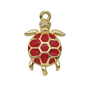 Copper Tortoise Pendant Red Enamel Gold Plated, approx 13-18mm [FN55053]