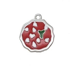 Copper Pizza Pendant Sweet Heart Red Enamel Platinum Plated, approx 15mm [FN55054]