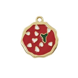 Copper Pizza Pendant Sweet Heart Red Enamel Gold Plated, approx 15mm [FN55055]