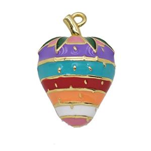 Copper Strawberry Pendant Multicolor Enamel Gold Plated, approx 13.5-19mm [FN55060]