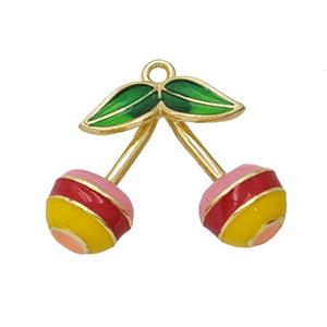Copper Cherry Pendant Multicolor Enamel Gold Plated, approx 16-21mm [FN55062]