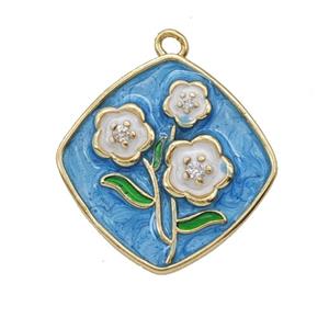 Copper Flower Pendant Enamel Gold Plated, approx 20mm [FN55063]