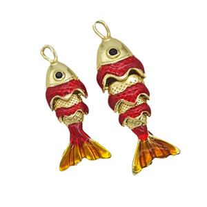 Copper Fish Pendant Red Painted Gold Plated, approx 8.5-23mm [FN55087-L]