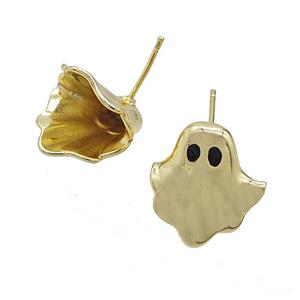 Halloween Ghost Copper Stud Earrings Gold Plated, approx 16-17mm [FN55101]