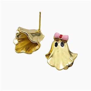 Halloween Ghost Copper Stud Earrings Enamel Bowknot Gold Plated, approx 16-18mm [FN55102]